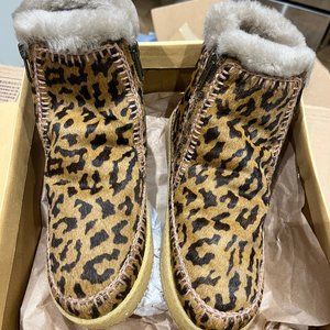 Laidback London Setsu Crochet Side Zip Ankle Boot Leopard Size 38 US 6 6.5